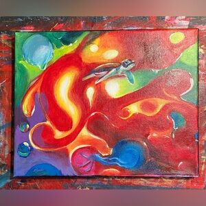 Original Sea Turtle Ocean Painting Vibrant Abstract Canvas Art by Artettina USA